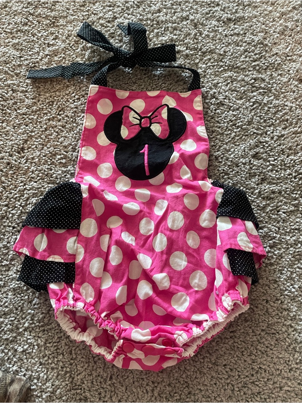 Pink Polka Dot Minnie Mouse 1st Birthday Romper Bib